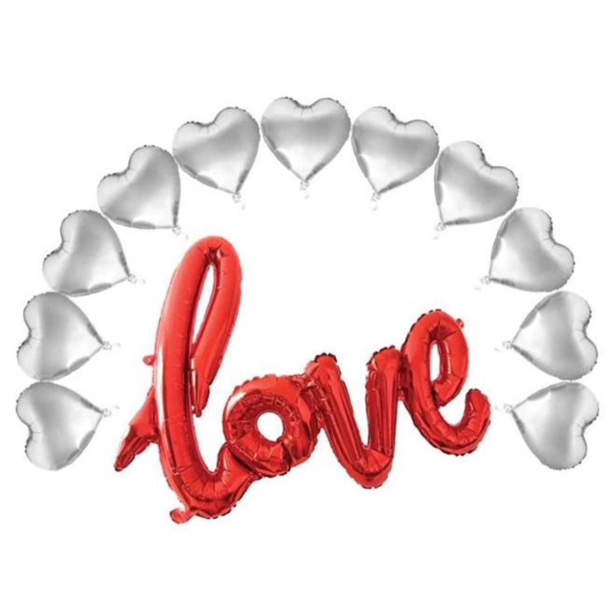 11 Kalpli Love Folyo Balon Set 10 İnc - GÜMÜŞ