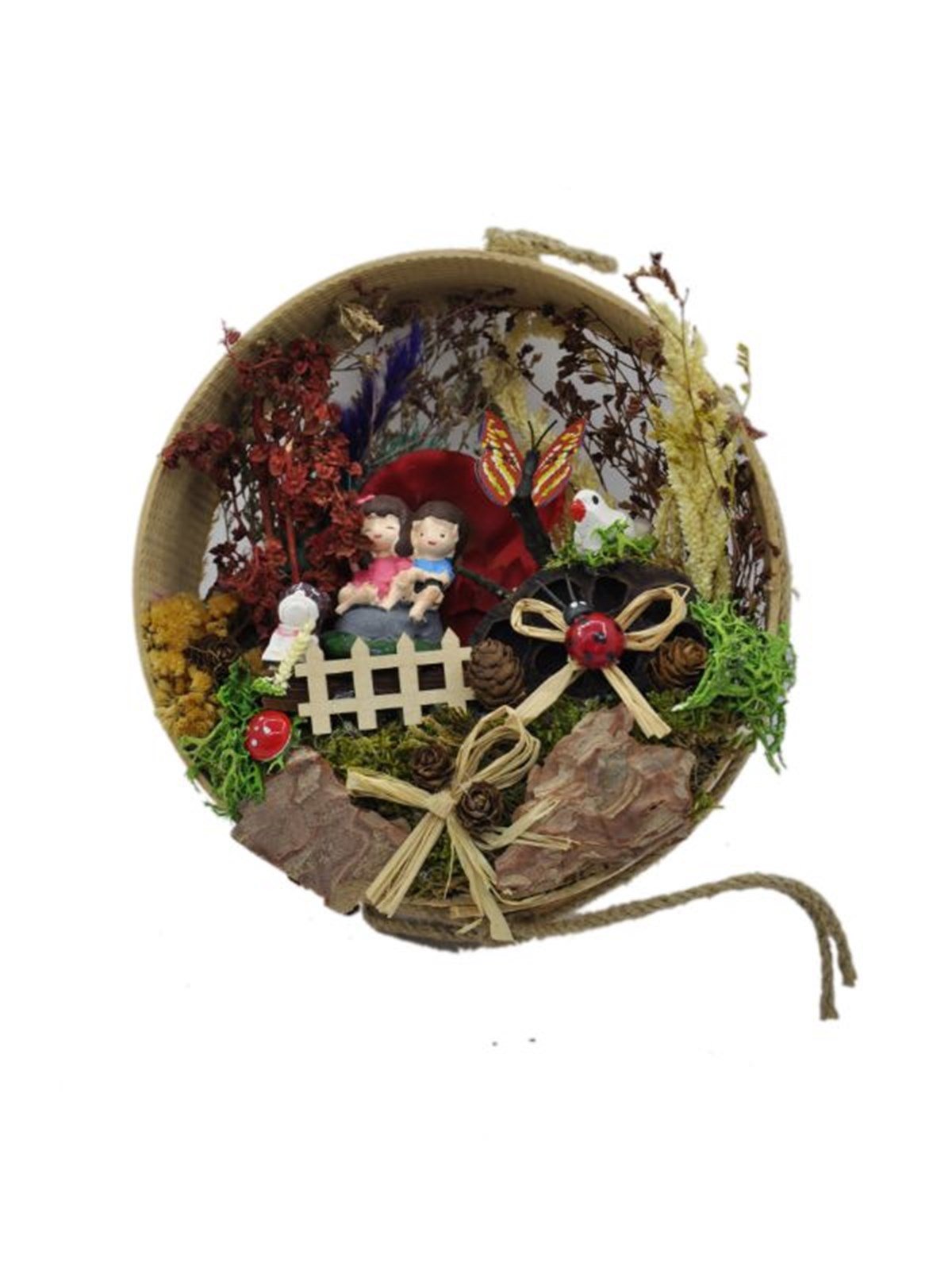 Bahçede Oynayan Mutlu Kardeşler Ahşap Teraryum - YEŞİL