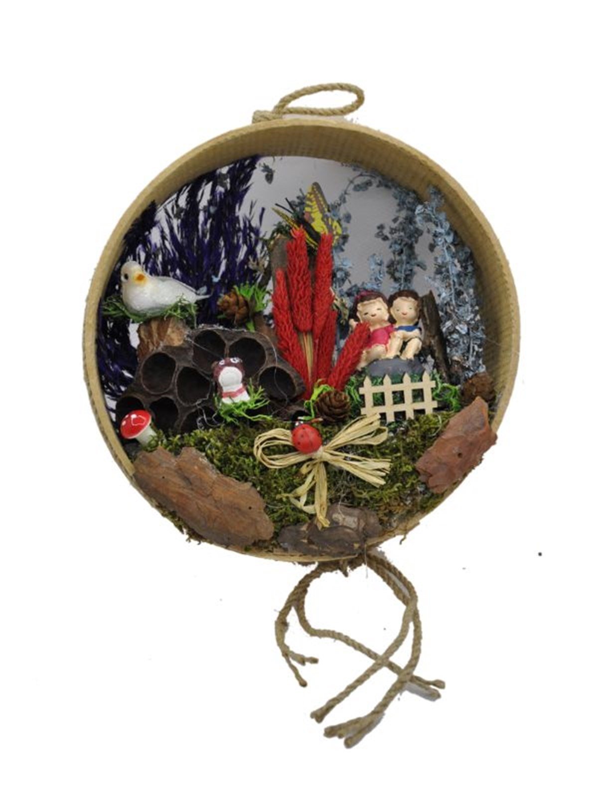 Bahçede Oynayan Mutlu Kardeşler Ahşap Teraryum - KIRMIZI