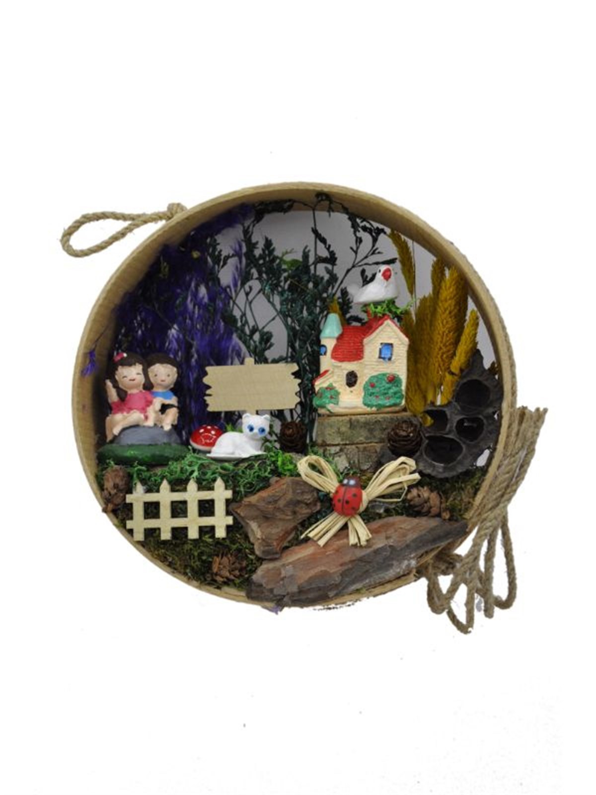 Bahçede Oynayan Mutlu Kardeşler Ahşap Teraryum - MAVİ