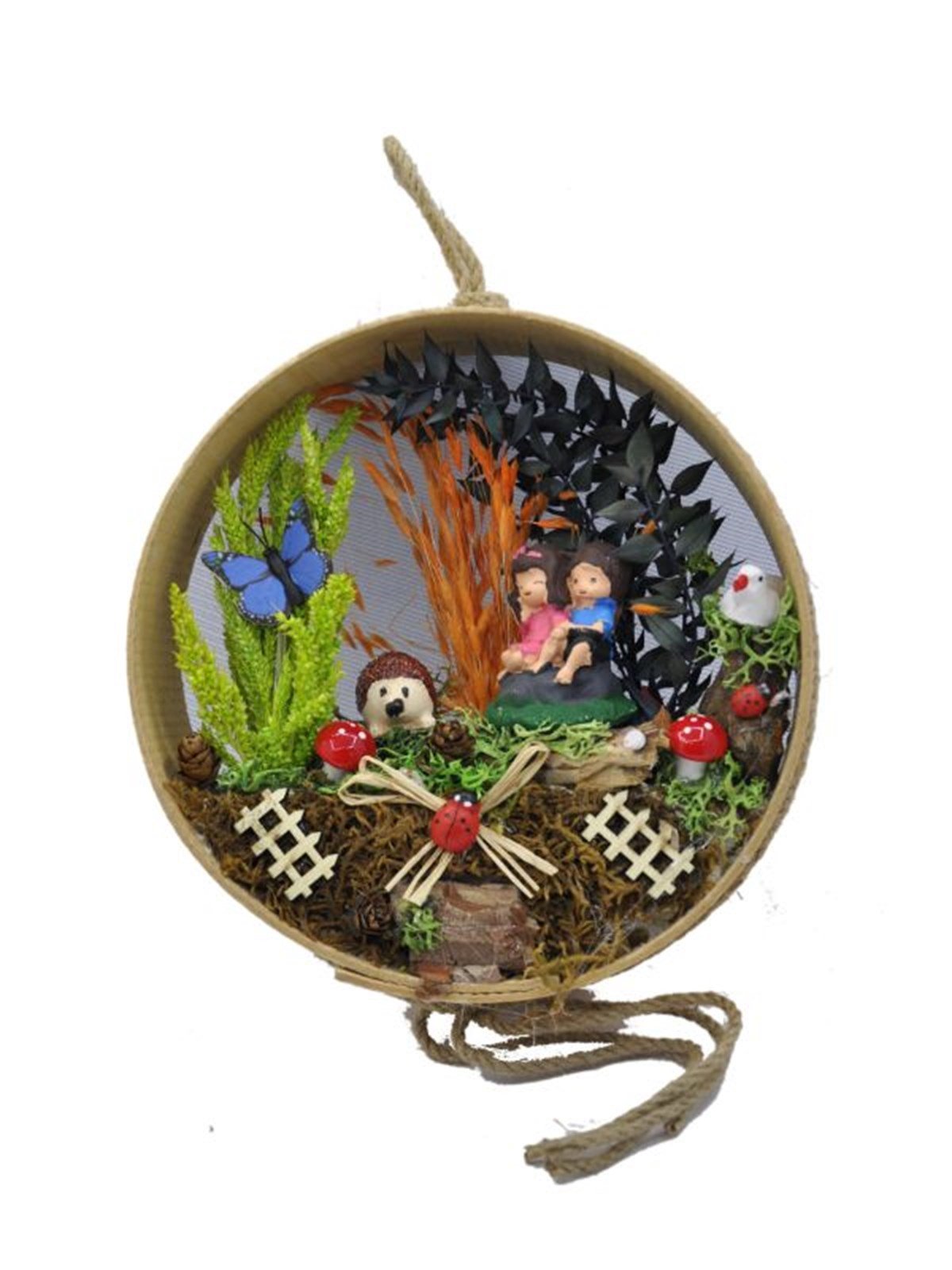 Bahçede Oynayan Mutlu Kardeşler Ahşap Teraryum - SİYAH