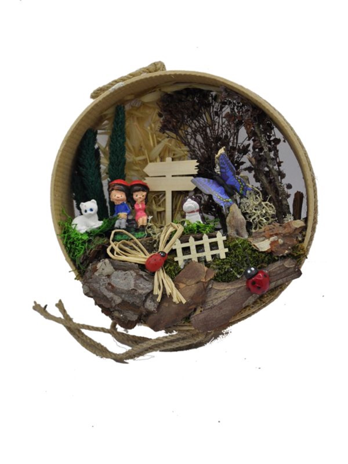 Bahçede Oynayan Mutlu Kardeşler Ahşap Teraryum - YEŞİL