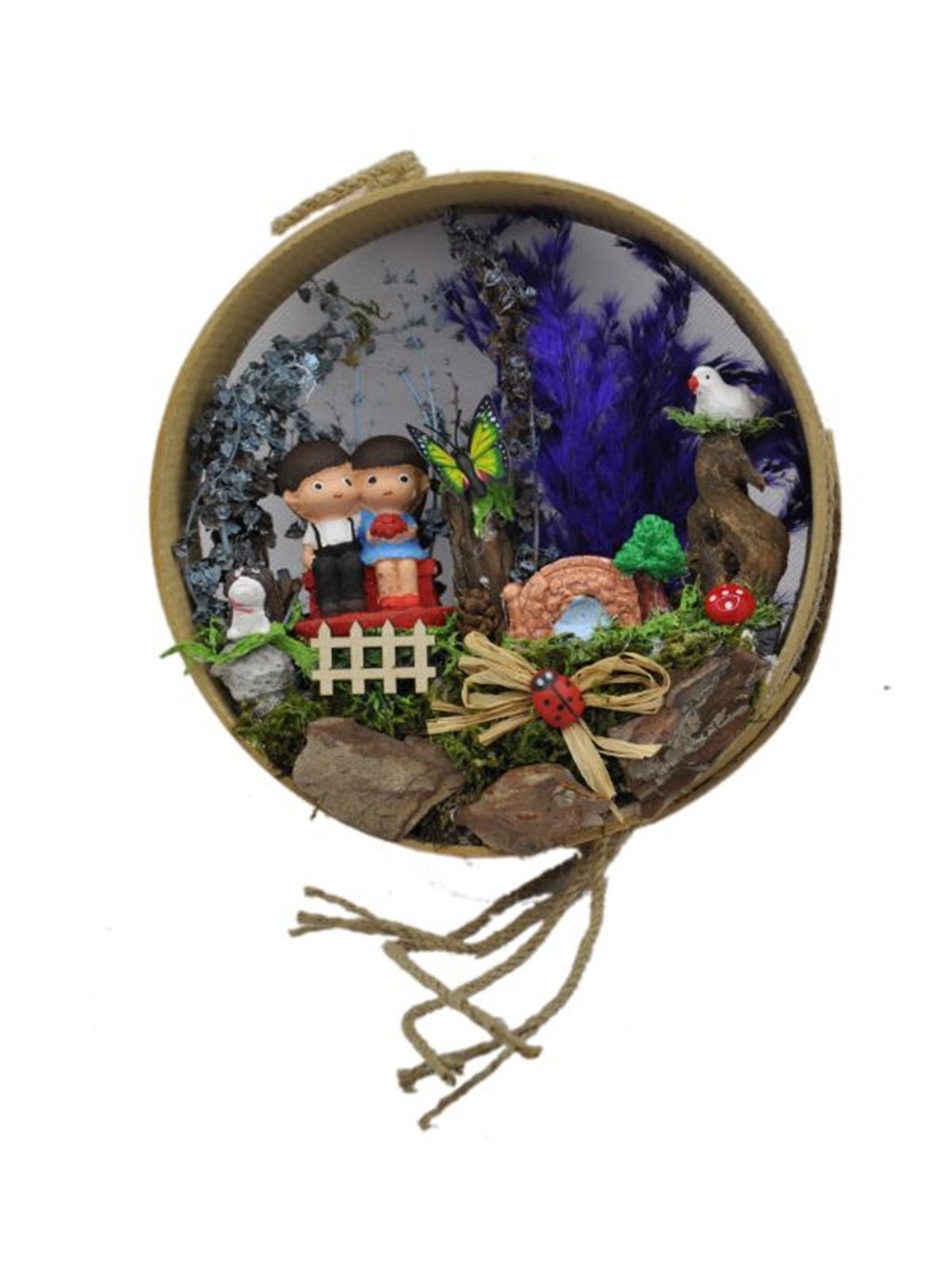 Bankta Oturan Aşıklar Ahşap Teraryum - YEŞİL