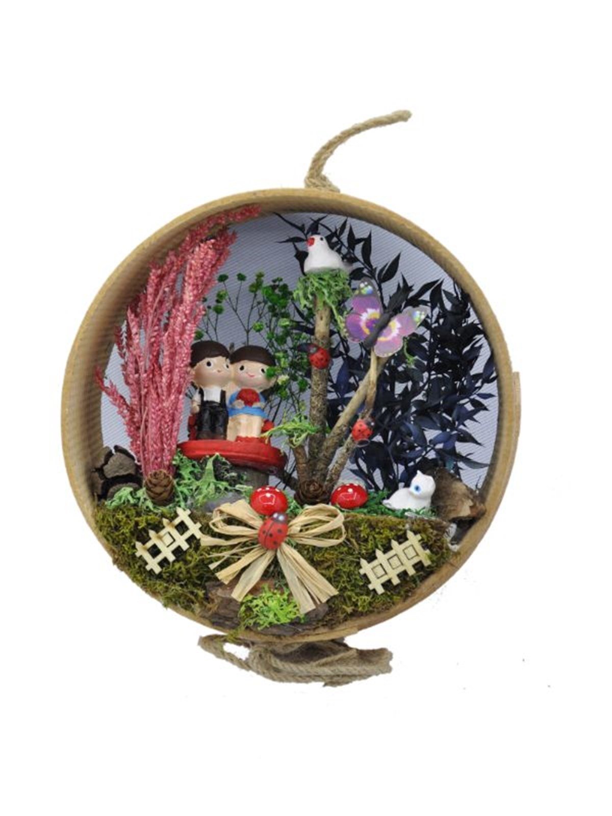 Bankta Oturan Aşıklar Ahşap Teraryum - KIRMIZI