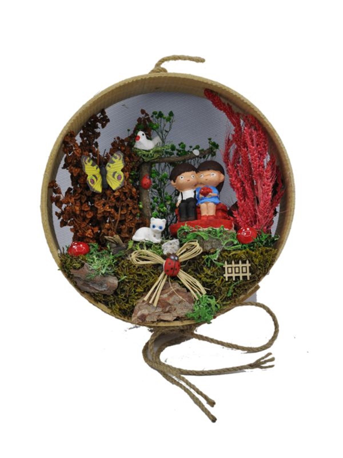 Bankta Oturan Aşıklar Ahşap Teraryum - MAVİ