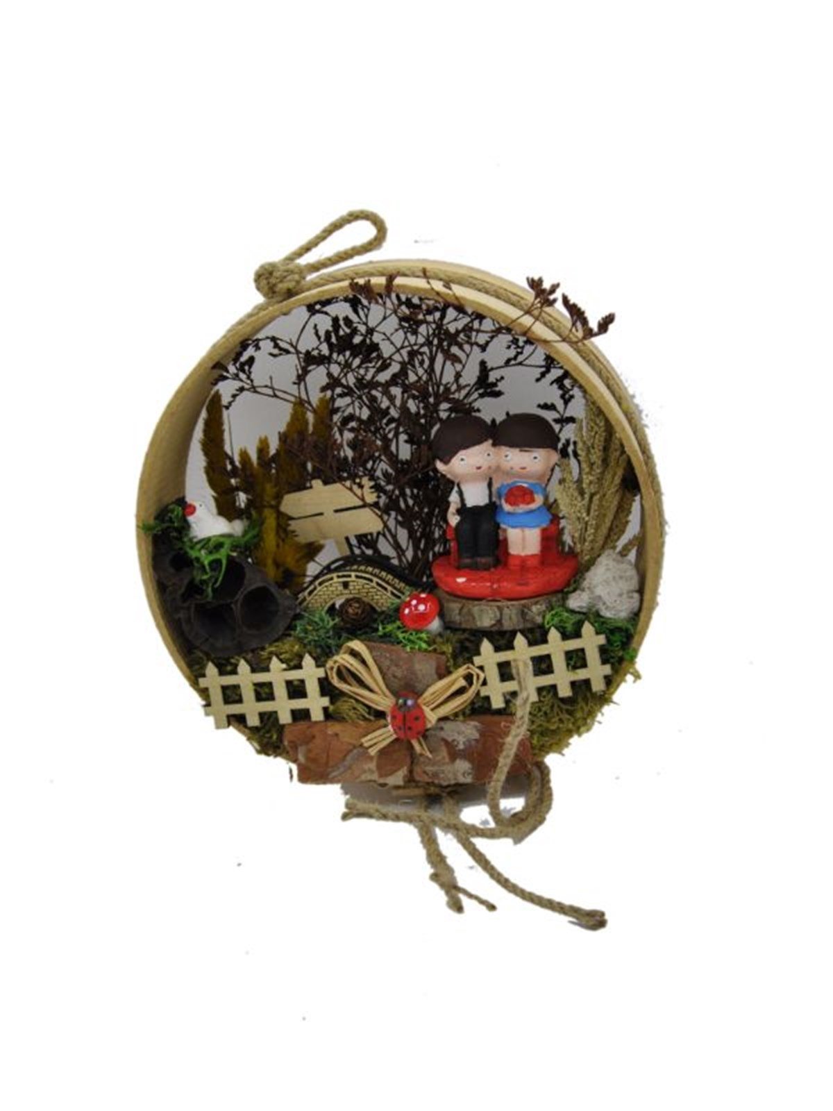 Bankta Oturan Aşıklar Ahşap Teraryum - SARI