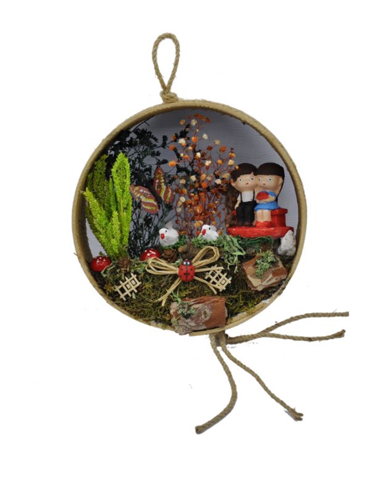 Bankta Oturan Aşıklar Ahşap Teraryum - BORDO