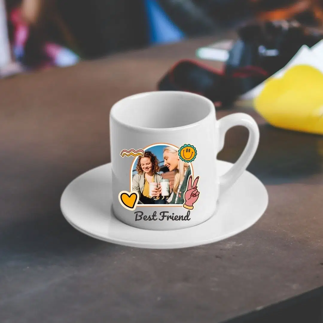 Best Friend Tasarımlı Fotoğraf Baskılı Türk Kahvesi Fincanı – En Yakın Arkadaşa Hediye