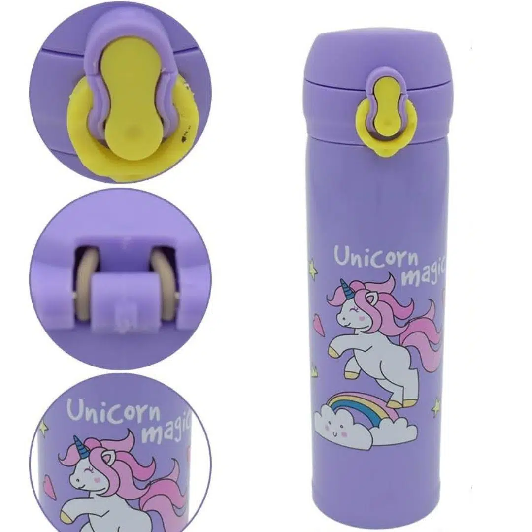 Çocuklara Özel İsim Yazılı Unicorn Tasarımlı Termos Matara - MOR
