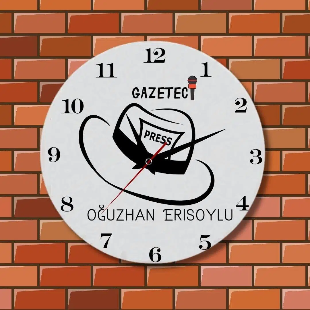 Gazetecilere Özel Tasarımlı Hediye Duvar Saati Cam Duvar Saati