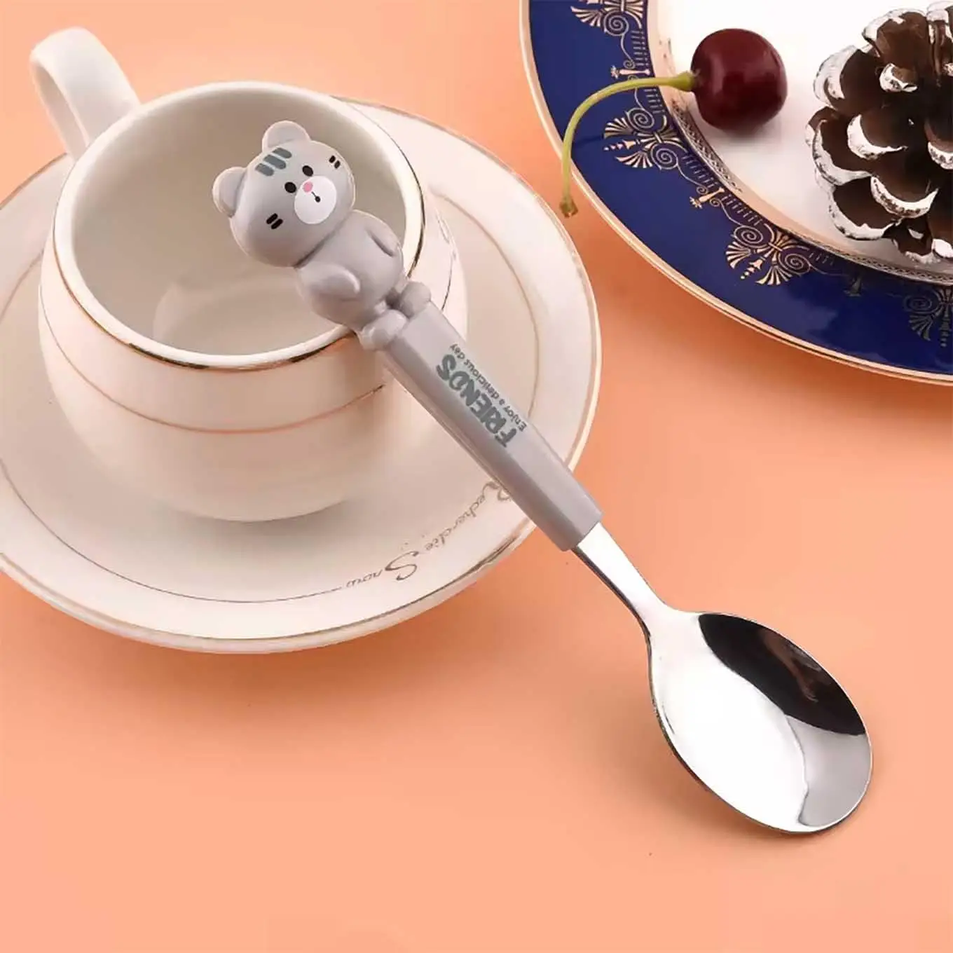 Hayvan Figürlü Çocuk Çatal Kaşık Ve Chopstick Seti 3'lü Takım - GRİ