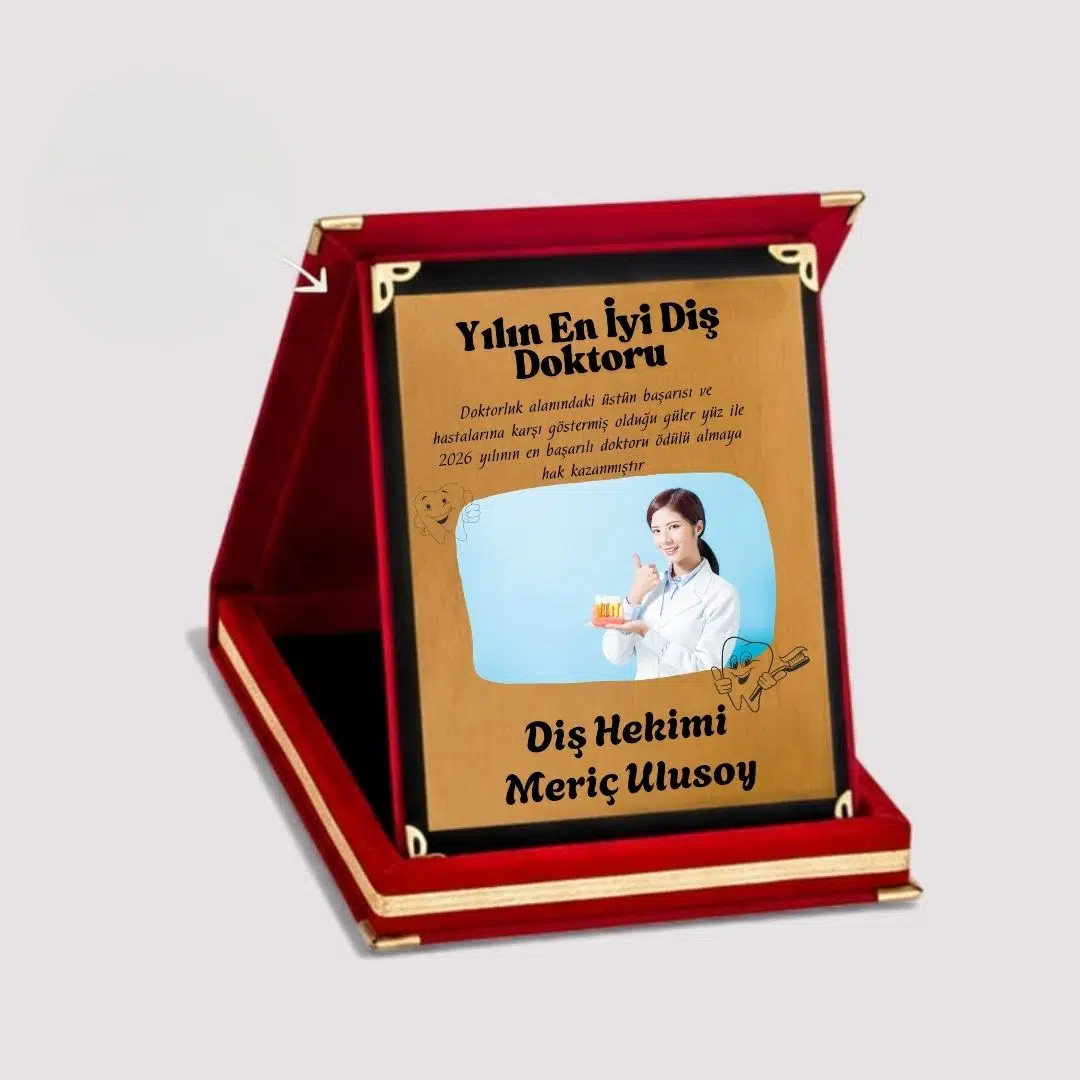 Kişiye Özel Diş Hekimi Plaketi – Yılın En İyi Diş Doktoru Kadife Kutulu Teşekkür Ödülü