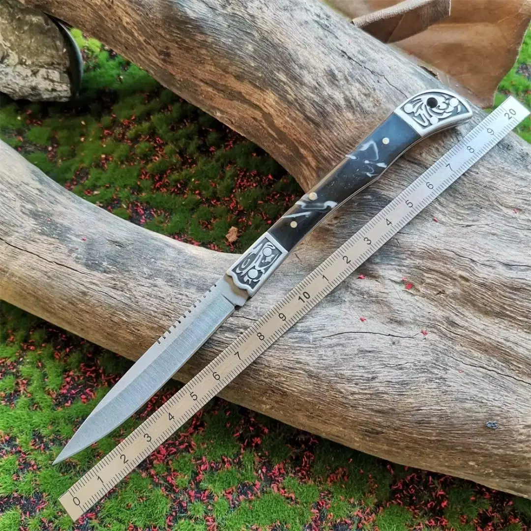 Kişiye özel Sedef İşlemeli İnce Kamp Cep Çakısı - SİYAH