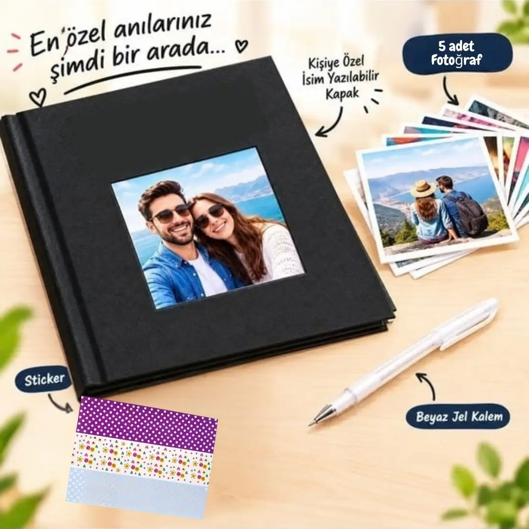 Kişiye Özel Tasarım Fotoğraflı Anı Albümü ve Kendin Yap (DIY) Anı Defteri Seti