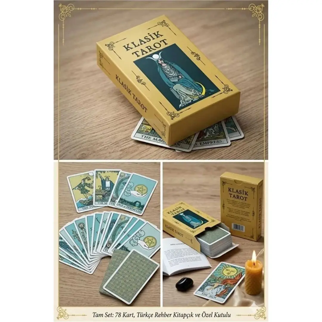 Klasik Tarot Destesi - Türkçe Kılavuz Kitapçıklı Tarot Seti 78 Kart - Rider Waite Tabanlı