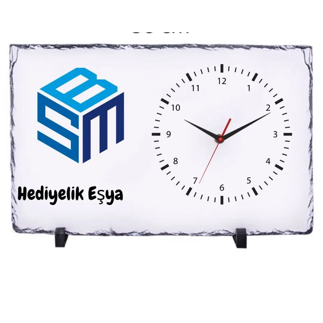 Kurumsal Logolu Dikdörtgen Doğal Taş Masa Saati 25x38 cm – Firmalara Özel Promosyon Saat