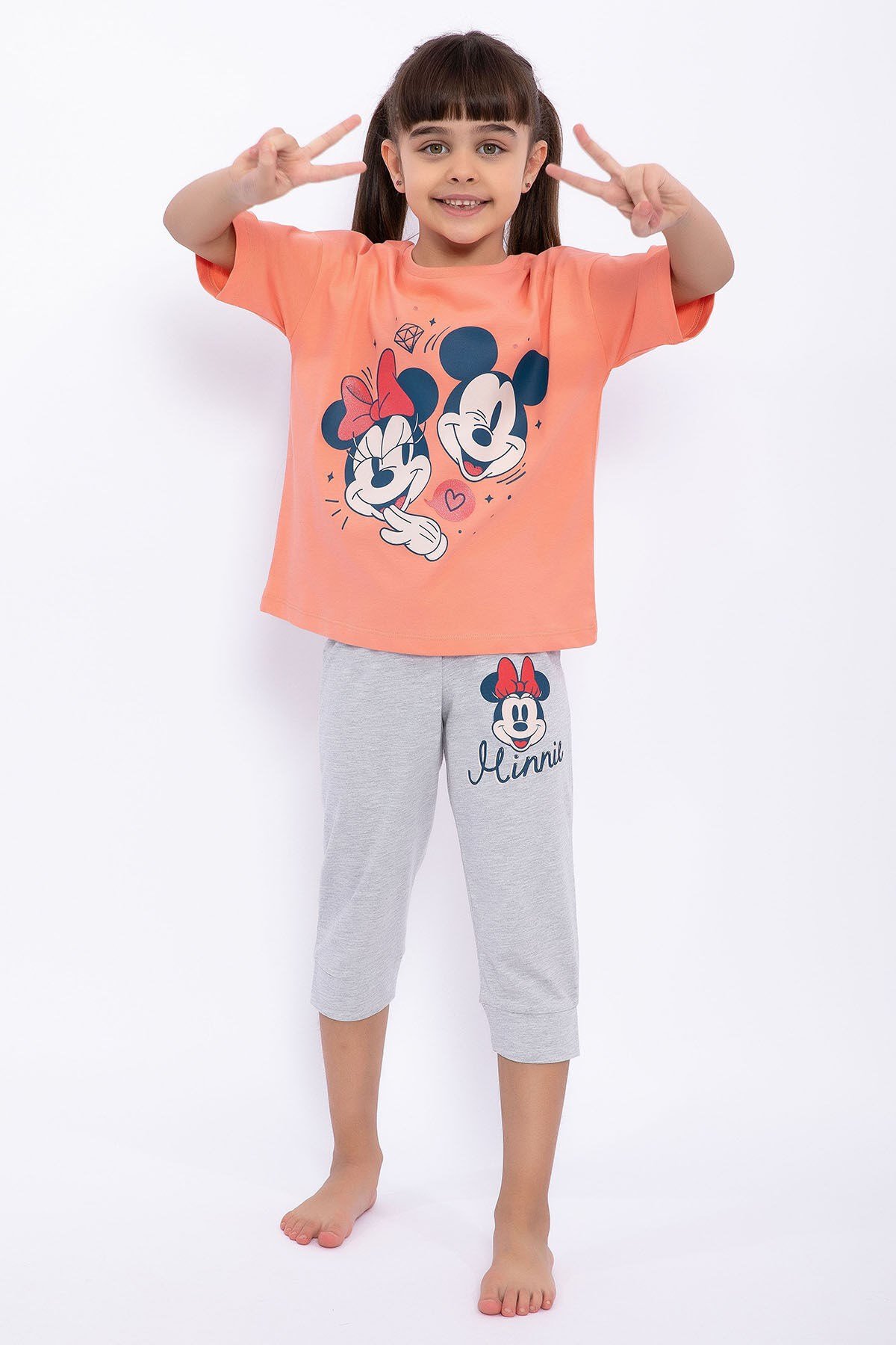 Minnie Mouse Lisanslı Coral Kız Çocuk Kapri Takım - FUSYA