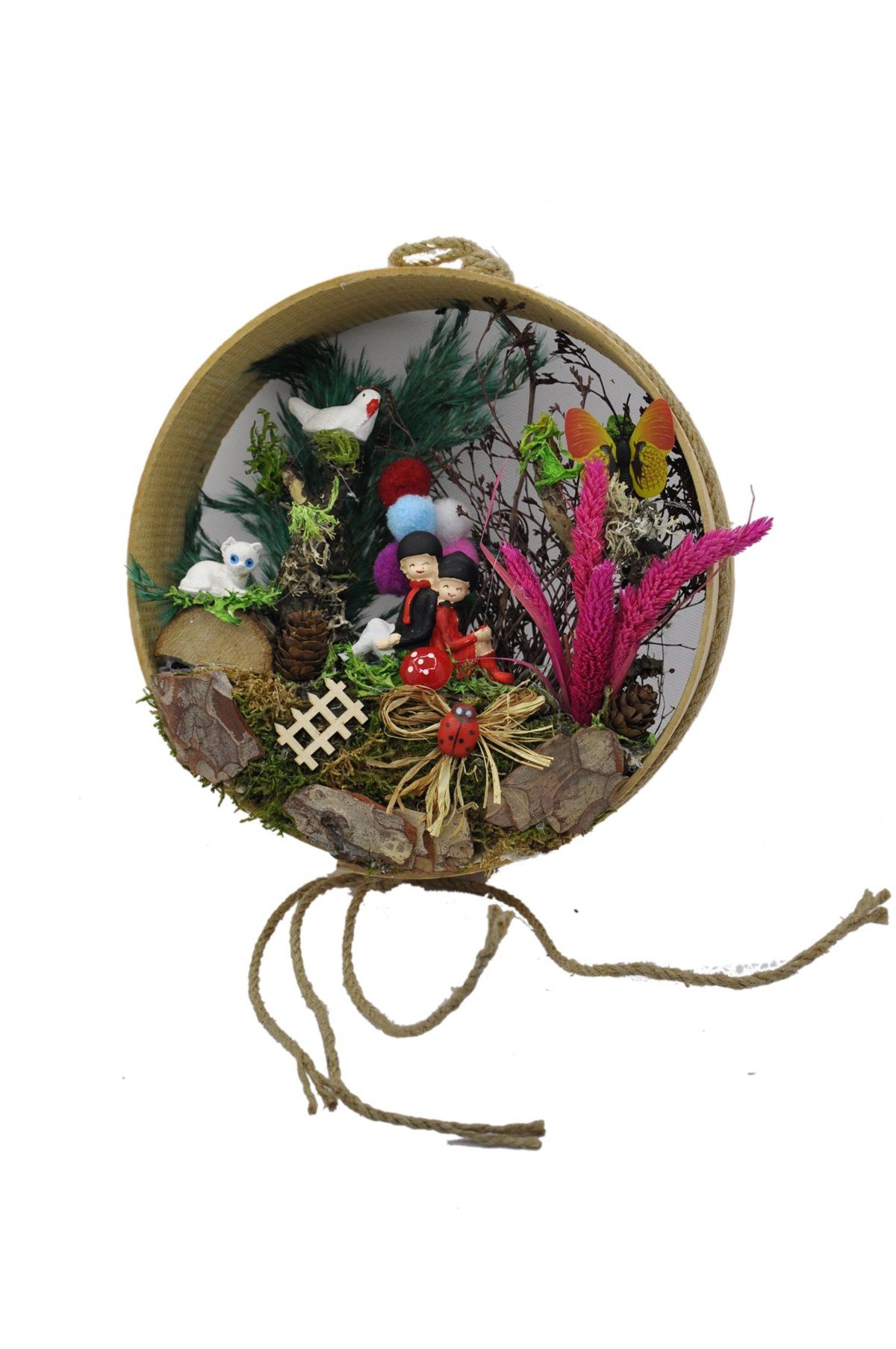 Ormandaki Sırt Sırta Aşıklar Ahşap Teraryum - SARI