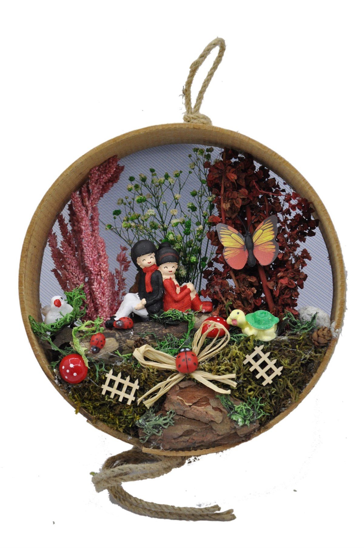 Ormandaki Sırt Sırta Aşıklar Ahşap Teraryum - BORDO