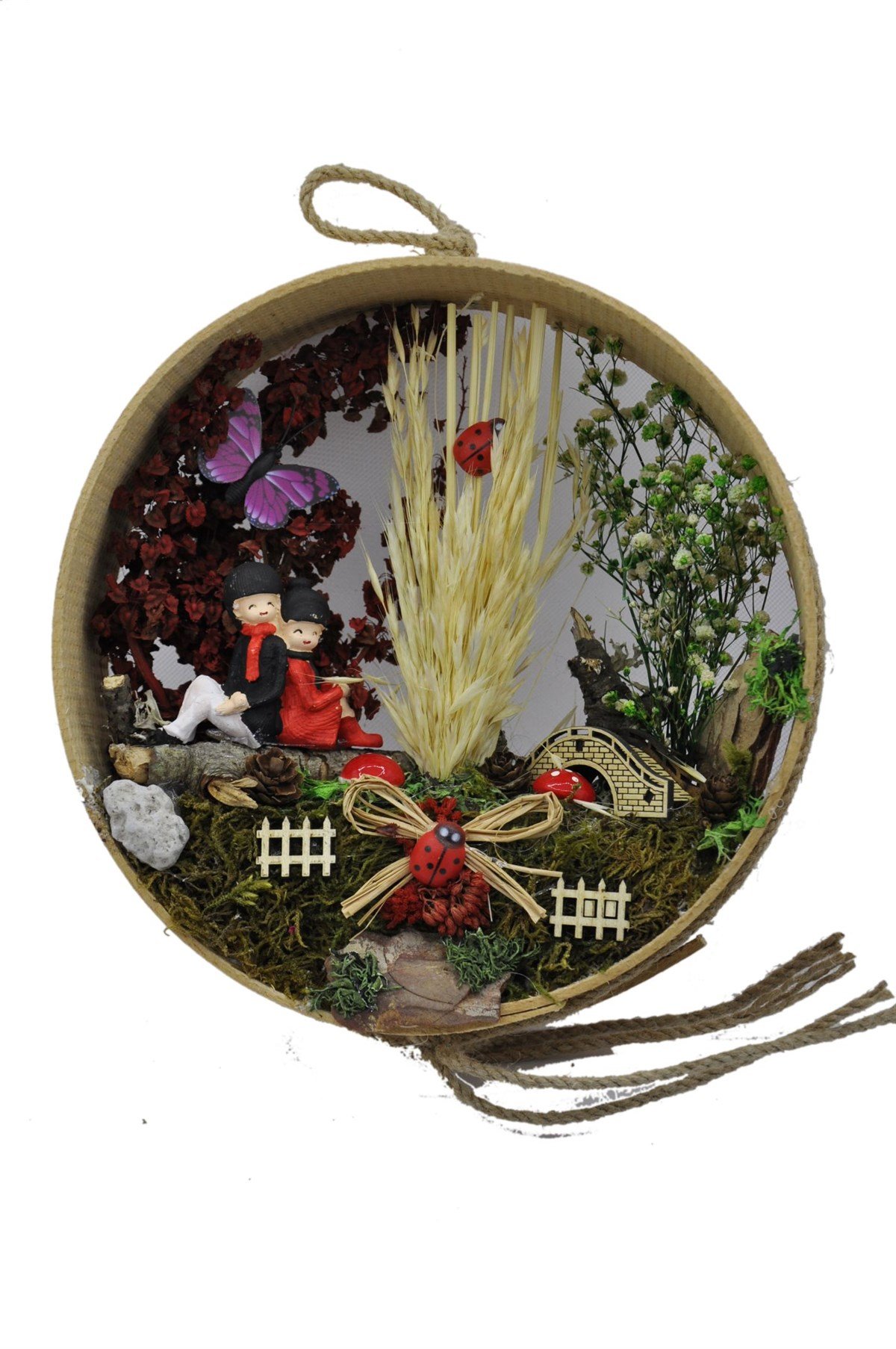 Ormandaki Sırt Sırta Aşıklar Ahşap Teraryum - PEMBE