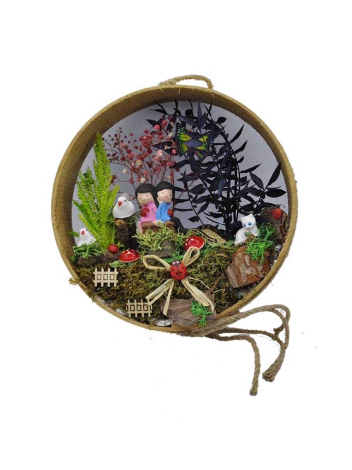 Ormandaki Sırt Sırta Kardeşler Ahşap Teraryum - KIRMIZI