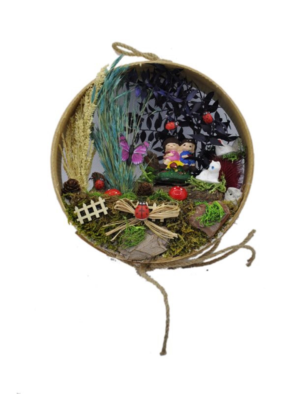 Ormandaki Sırt Sırta Mutlu Arkadaşlar Ahşap Teraryum - KIRMIZI