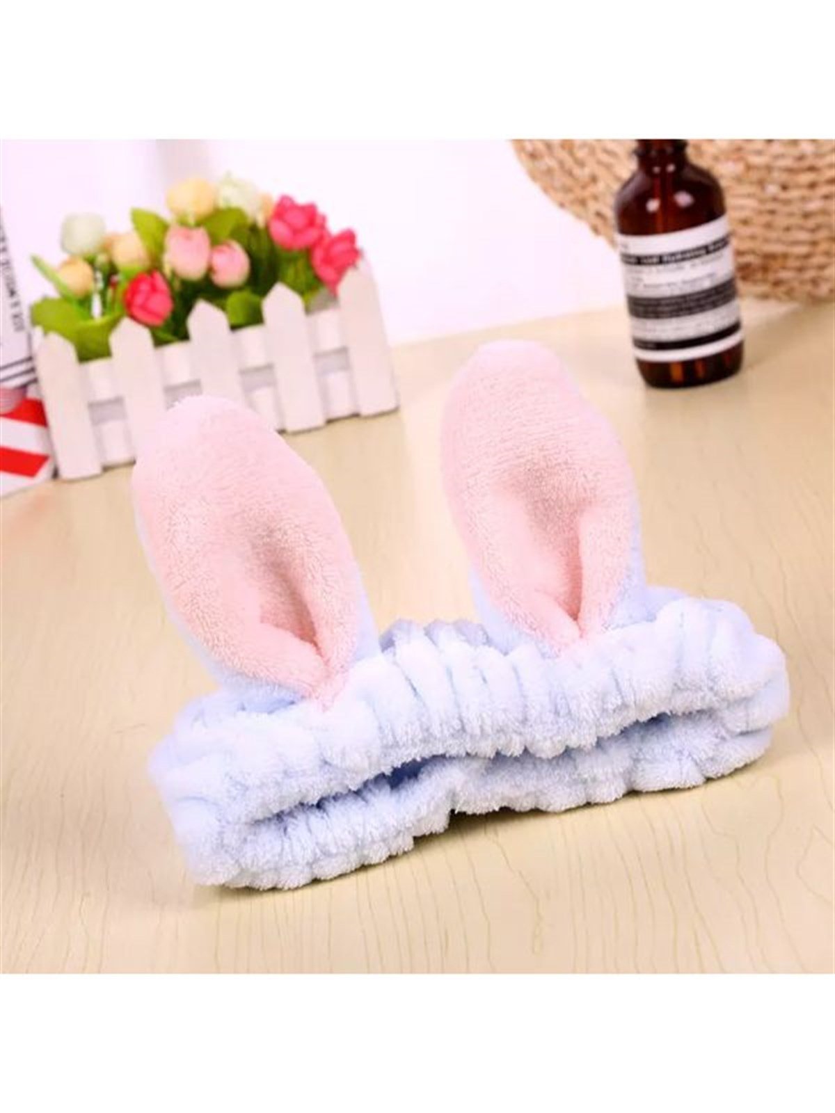 Peluş Tavşan Kulaklı Saç Bandı - Açık Mavi