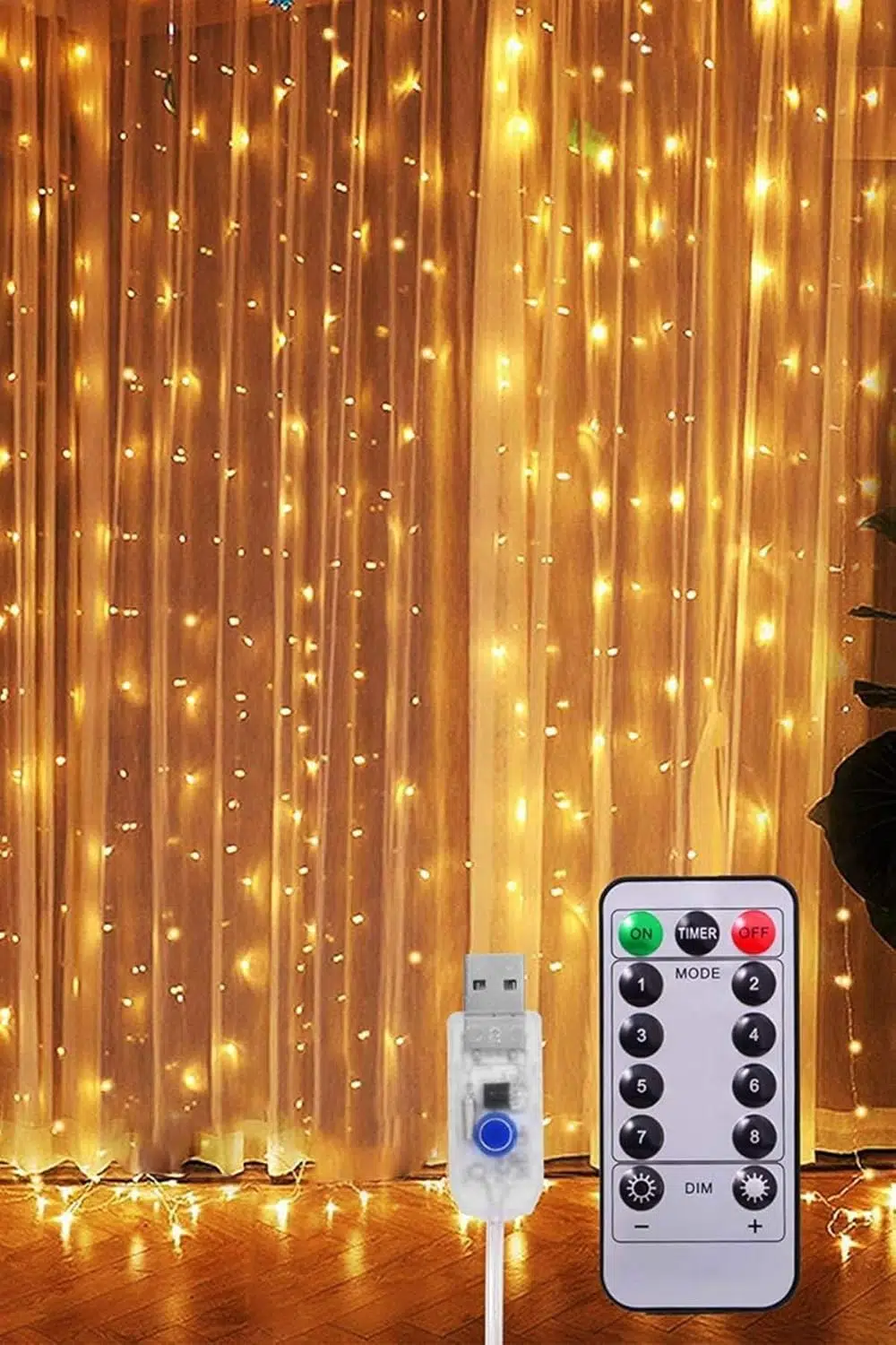 Peri Telli Perde LED Işık 3x3 Metre - 300 Ledli Günışığı Kumandalı & USB'li