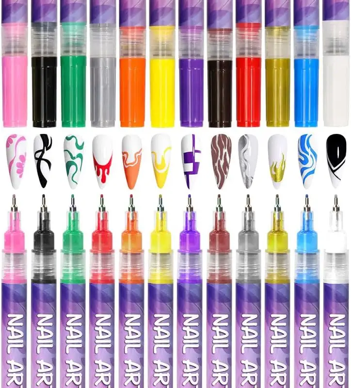 Profesyonel Nail Art Kalemi 12'li Set - Akrilik Tırnak Boyama ve Desen Kalemi Oje Çizim Seti