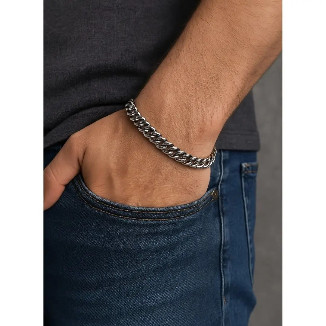 Unisex Gümüş Renk 316L Paslanmaz Çelik Gurmet Zincir Bileklik